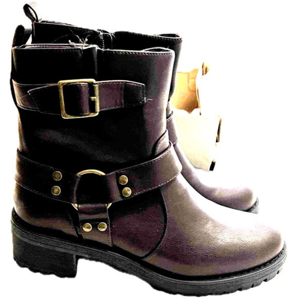 Kenneth‎ Cole Reaction Beryl Harness Boots Moto Buckle Booties Brown Size 9